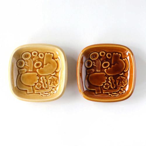 [美濃焼] スクエアプレート ペアセット [BIRDS' WORDS] SQUARE PLATE 105 イエローオーカー × アンバーブラウン