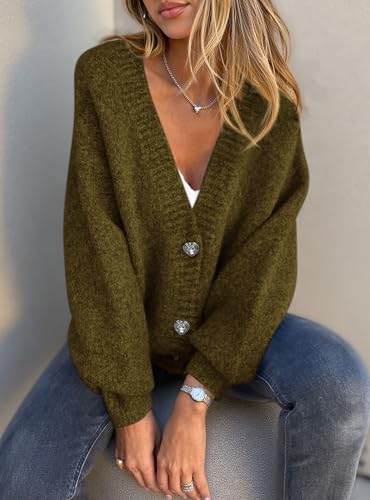 PRETTYGARDEN Cardigan Sweaters for Women Trendy Fall 2025 Long Sleeve Button Down Oversized Chunky Knit Sweater Outerwear