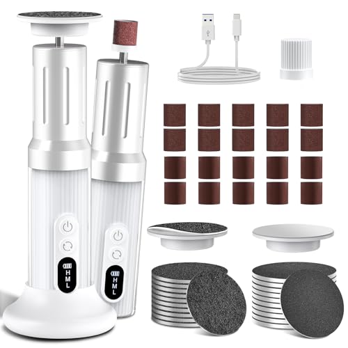 2025 Nuovo Rimozione Calli Elettrico con Indicatore LED 2 in 1 Kit di Rimozione Calli Professionale con Lima Piedi e Lucidante Unghie 6 Velocità Kit Cura Piede per Pelle Tote Dura, ecc - Beige