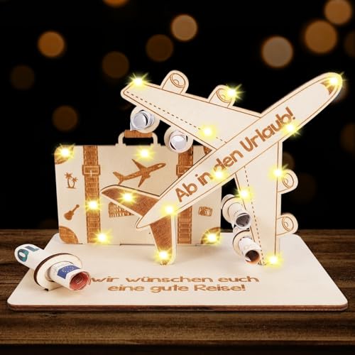 ARTREE Geldgeschenke Geburtstag Holz Geldgeschenk Reise Flugzeug Urlaub Geschenk Verpackung Wunscherfüller Geldgeschenke Reisekasse Geschenke für Frauen Männer