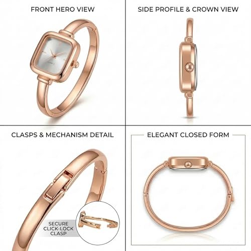 Image of WISEWALKER Women's Bangle Bracelet Watch Silver Dial Elegant Style Anlalog Ladies Wrist Watch