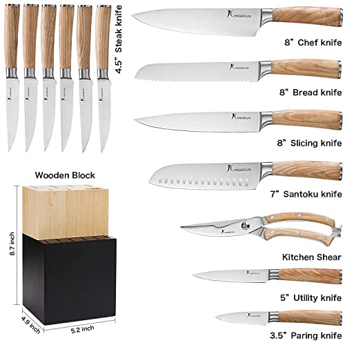 Kangdelun Natura Series 14 Pcs Knife Block Set, Ultra Sharp High Carbon Stainless Steel With Wooden Handle #TOP1