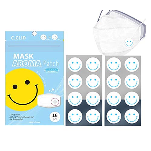 Aroma Mask Patch Smile Shape Sticker 16 pcs (Refreshing the Stuffy Mask) 2 pack included 8 pcs (8pcs sets/pack) Made in Korea, Fresh Menthol