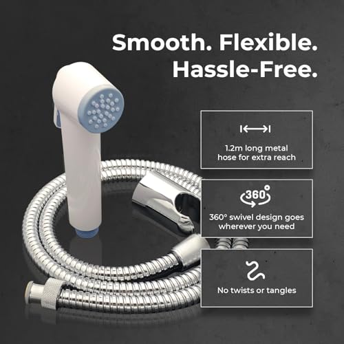 Image of Mila Health Faucet Snowdrift | ABS White Handheld Bidet Spray| with 1.2m SS304 Hose Pipe | Modern Jet Spray for Toilet Hygiene | Anti-Slip Grip, Leak-Free, Easy Install | Bathroom Fitting