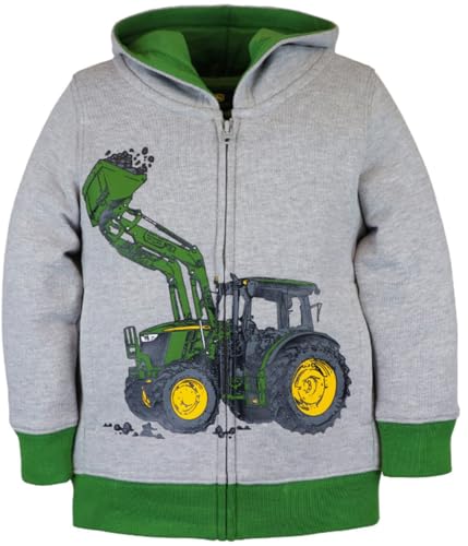 John Deere Gray Loader Tractor Front Zip Hoodie Sweatshirt Sizes 2T 3T 4T - Main Image
