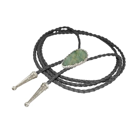 Image of Daisy Del Sol Bolo Tie Turquoise Stone Braided Vegan Faux Leather Silver Tips Handmade Necklace Adjustable Boho Western Jewelry