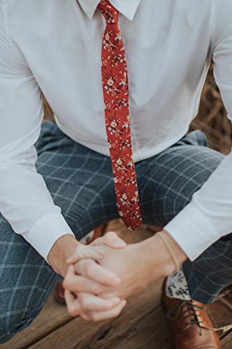Image of DAZI Men's Skinny Tie Floral Print Cotton Necktie, Great for Weddings, Groom, Groomsmen, Missions, Dances, Gifts.
