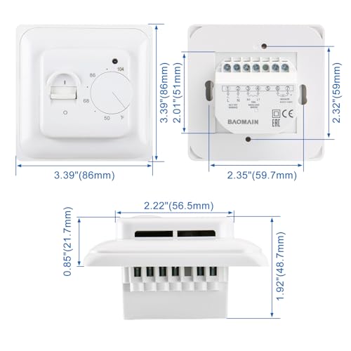 Baomain BM-J01-F Home Nonprogrammable Thermostats, Radiant Floor Heating Temperature Manual Controller 110-120V Ac 16A 4 Wire thumb #4