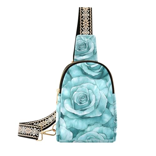 Mnsruu Rose Bag - Bolso bandolera pequeño para mujer, diseño de azulejos verdes, de piel, con patrón de rosas, bolsa de pecho, Multicolor 29, Talla única