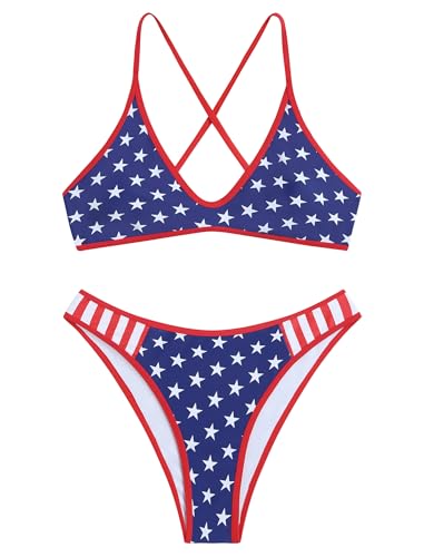 Image of ZAFUL Women's Tie Back Padded High Cut Bralette Bikini Set Two Piece Swimsuit