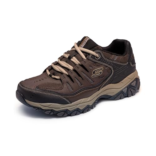 Skechers Men's Afterburn M. Fit Fashion Sneakers – Leather Upper, Memory Foam Insole, Rubber Outsole, Brown/Taupe, 12 X-Wide