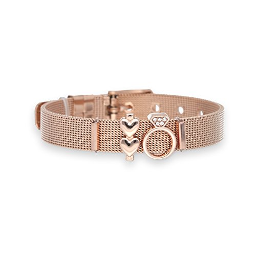 Preisvergleich Produktbild URBANHELDEN - Mesharmband - HAPPILY EVER AFTER - aus Edelstahl - Mesh Charm Armband - Charms austauschbar - Größen verstellbar - Damenarmband Charmband - HAPPILY EVER AFTER Roségold