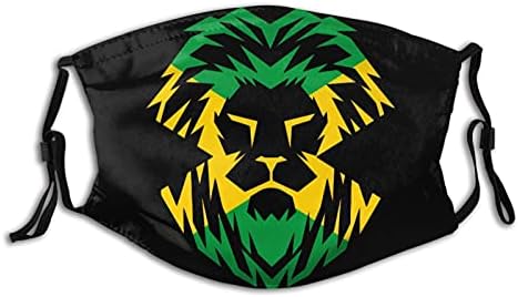 Jamaican Rasta Reggae Judah Lion Mask with Filter Breathable Face Mask Washable Balaclava Bandana Mouth Cover with Adjustable Ear Loops