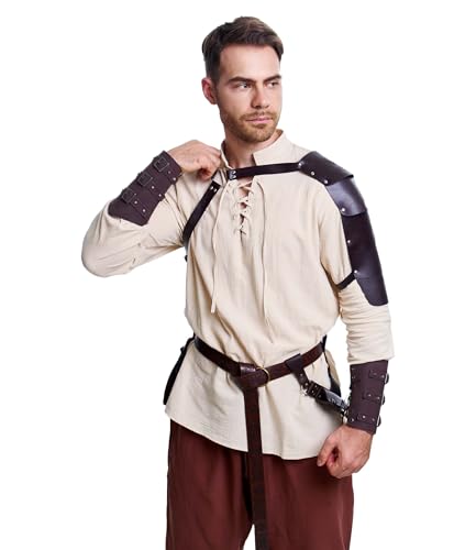 Image of 8 Pcs Men's Renaissance Costume Halloween Medieval Pirate Shirt Pant Viking Costume Accessories Set