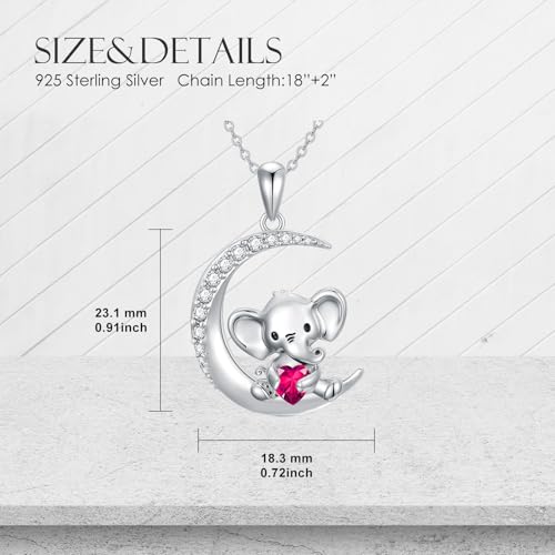 Image of PROESS Animal Birthstone Necklace 925 Sterling Silver Otter /Axolotl /Hippo /Elephant /Dachshund /Monkey /Red Panda Pendant Necklace Animal Birthstone Jewelry Gifts for Women
