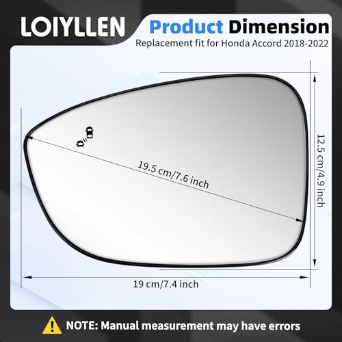 Image of Driver Side Mirror Replacement for Honda Accord 2018 2019 2020 2021 2022 - Left Side Mirror Glass, Rear View Mirrors Glass with Power Heated & Blind Spot