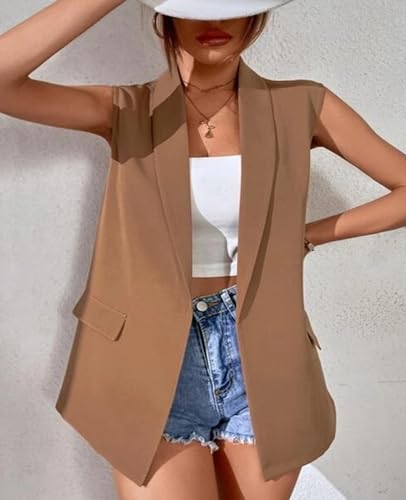 Women's Sleeveless Blazer Vest 2025 Casual Open Front Single Button Summer Long Vest Jacket2