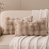 SOMAHE Decorative Lumbar Pillows Covers for Couch Plush Throw Pillow Cover Faux Fur Pillow Case for Living Room Farmhouse Sofa Soft Fluffy Pillowcase 12x20 Inch