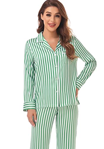 Image of Serenedelicacy Women's Satin Pajama Set Long Sleeve Button Down Sleepwear 2-Piece Silky Pj Set