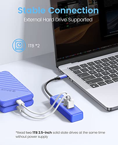 Image of ORICO USB C Hub 3 Ports USB 3.1 Type C to USB 3.0 Hub Adapter with 2 USB A, 1 Type C for Laptop, Mobile Phone, Tablet with 0.5ft Cable, Compatible with Mac OS 10.X and Above, Linux, Android-Blue