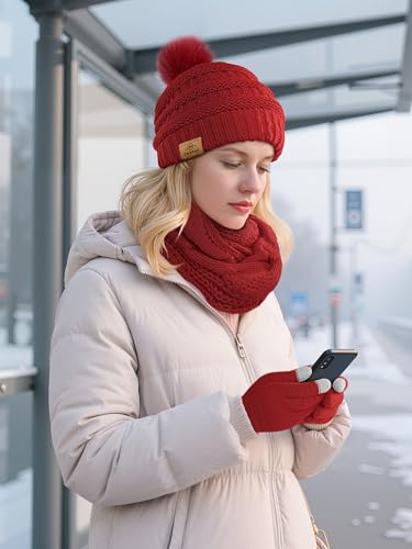 Gorro bufanda y guantes táctiles rojos URATOT talla M para invierno 6