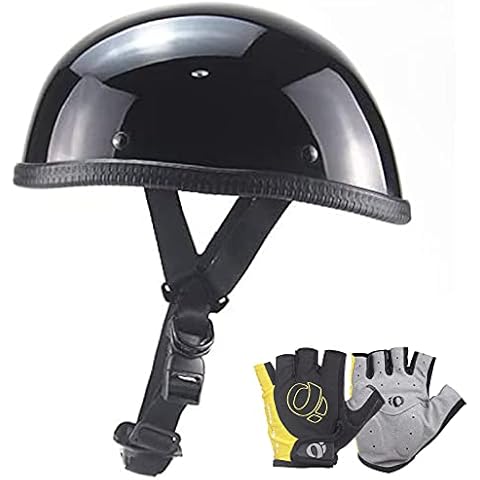 Motorcycle Retro Half Helmet Skull Cap for Men Women Open Face Motorbike Helmet DOT/ECE Approved with Gloves Moped Jet Bicycle Scooter Helmet Ultra Thin Beanie Hat-Light Without Peak,Bright Black,S Cover
