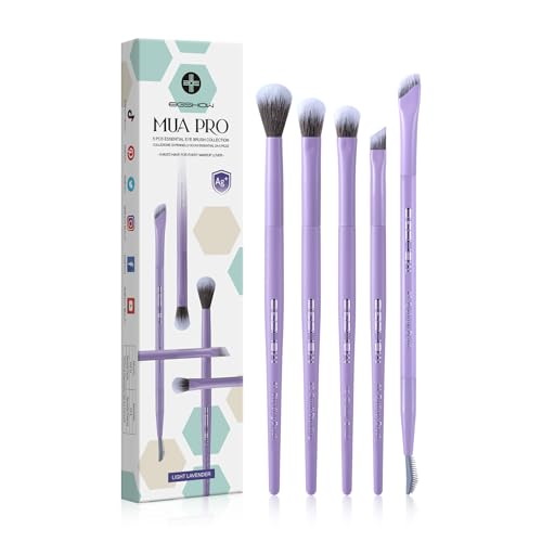 Eigshow Set di Pennelli Trucco Occhi – Pennelli con Tecnologia Ioni d'Argento, Serie MUA PRO, Ombretto, Eyeliner, Sopracciglia, Setole Ultra Dense, Miglior Regalo per Donne (5 Pezzi, Viola)