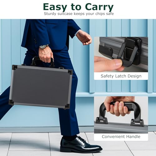 HOMASIS Profi Pokerset mit 300/400 Pokerchips, Pokerkoffer mit Matte, 2 Kartendecks, 5 Würfeln, 1 Dealer Button, Aluminiumkoffer abschließbar, Kasino Poker Set für Texas Hold'em Blackjack (400 Chips) – Bild 5