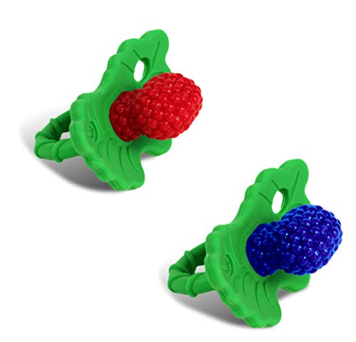 RaZbaby RaZberry Silicone Baby Teether Toy (2-Pack) - Berrybumps Soothe Babies Sore Gums - Infant Teething Toy - Hands Free Design - BPA Free - Easy-to-Hold Design - Teething Relief Pacifier Red&Blue #1