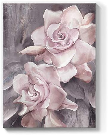 lamplig Flowers Canvas Wall Art Floral Prints Pink and Gray Rose Pictures Modern Paintings Romantic Artwork for Bedroom Bathroom Office Living Room Home Room Wall Decor 12x16 Inch