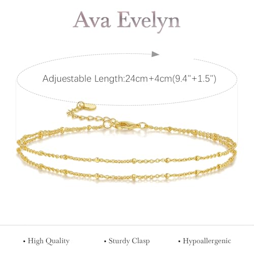 14K Gold Anklets for Women Gold Ankle Bracelets for Women Beaded Anklet for Womens Double-Layer Design for Elegance Beaded Anklet for Womens Ankle Bracelet2