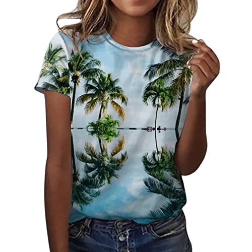 Langes T-Shirt Frauen Mode Sommer Casual Landschaft Gedruckt Kurzarm O Ausschnitt Pullover Tops Damen Shirt, armee-grün, X-Large Cover