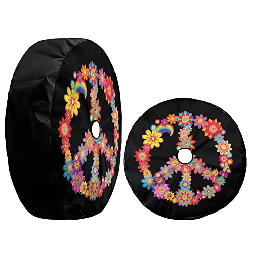 Image of Colorful Peace Flower Spare Tire Cover with Backup Camera Hole Wheel Tire Cover Fit Trailer, RV, SUV and Many Vehicle 18inch