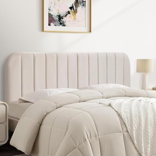 MastonHome Queen Headboard Only - Upholstered Headboard for Bed Easy Assembly Velvet Covered Sponge Place Between Bed & Wall Adjustable Metal Legs with Non-Slip Pads Beige
