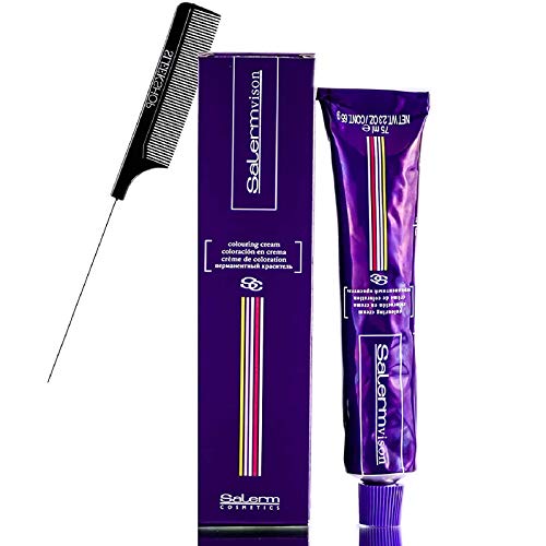Salerm Cosmetics VISION Salermvision Permanent Cream Hair Color Dye (w/Sleek Steel Pin Rat Tail Comb) Haircolor Creme, Gray Coverage in 30 minutes (8,00 - LIGHT BLONDE)