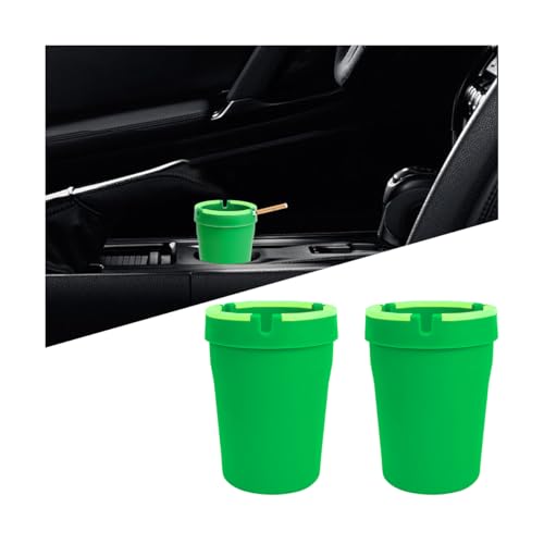 Image of Mandark Car Ashtray, 2PCS Glow In The Dark Smokeless Self-Extinguishing Vehicle Cigarette Trash Can, Smellproof Portable Automotive Ash Holder Organizer, Universal for Truck Home Office (Green)