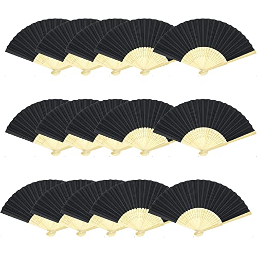 Woohome 15 Pz Ventilador de Papel de Bambú Plegable Mano Ventilador para Decoraciones de Bodas, Fiestas, Bailes, DIY (Negro)