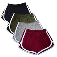 WEBGGER 4 Pack Women's Cotton Yoga Dance Short Pants Sport Shorts Summer Athletic Cycling Hiking Sports Shorts (8, Black Red Grey Green)