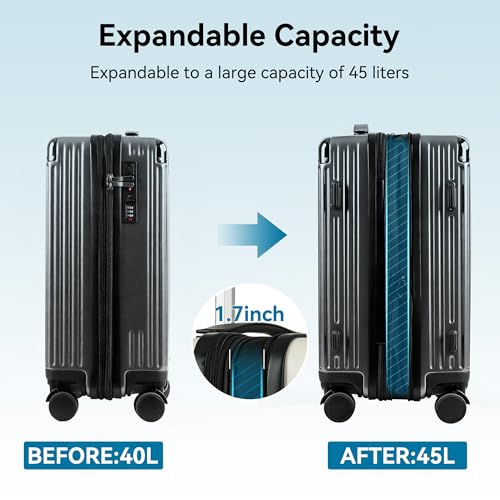Image of 20 Inch Carry On Luggage with Spinner Wheels,PC Expandable Hard Shell Suitcase with USB Port,Lightweight Travel Luggage Airline Approved for Men Women (Iron Gray)