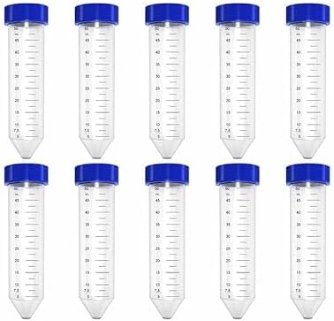 Centrifuge Tube Conical Bottom 50ml Size - 119mmX29mm with Screw Caps, Pack Of 10 Polypropylene Container Microcentrifuge Tube with Graduated Marks For Lab Laboratory