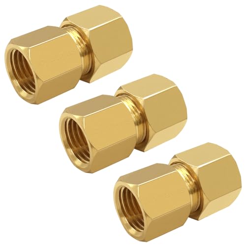 Joywayus Brass Compression Tube Pipe Fitting 3/8\" Tube OD x 1/4\" Compression Female Union Connector (Pack of 3)