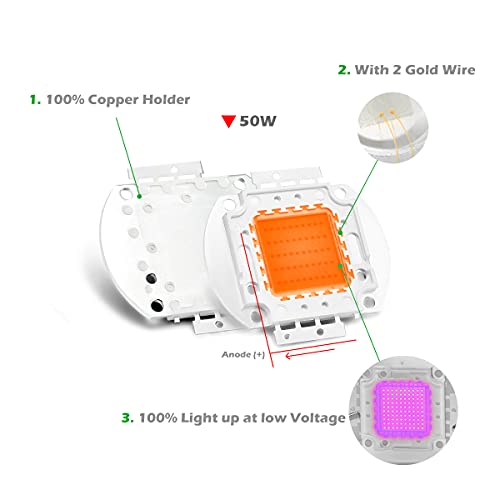 Chanzon High Power Led Chip 50W Full Spectrum Plant Grow Light (380Nm - 840Nm / 1500Ma / Dc 30V - 34V / 50 Watt) Smd Cob Emitter Diode Components 50 W Bead For Diy Hydroponic Flowers Growing Lamp #TOP2