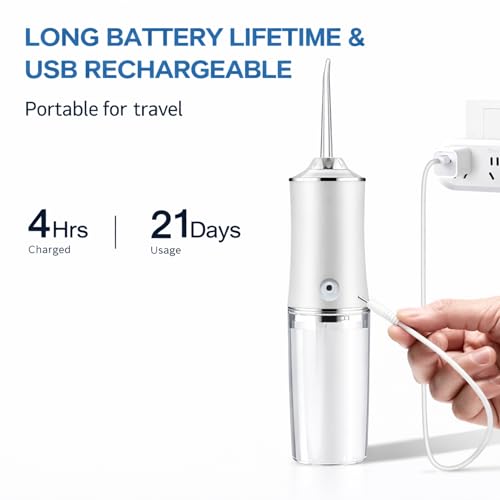 Image of VOCO Portable Water Flosser for Teeth | Oral Care Water Jet Flosser with Pressure Control and Water Tank | Rechargeable (White)