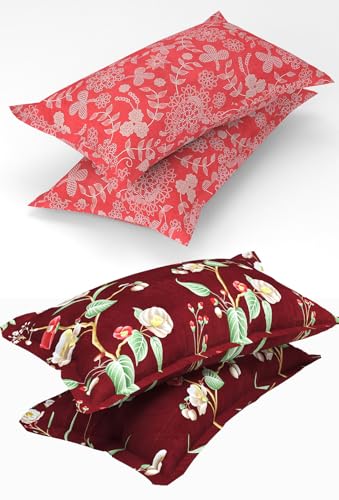 Image of VAS COLLECTIONS Prime Collection Combo Pack of 2 Double Bedsheets with 4 Pillow Covers | 144 TC Soft Brushed Microfiber-Blend -Long Lasting & Wrinkle Free,7.5X7 Ft Set of 6 Pcs (RED)