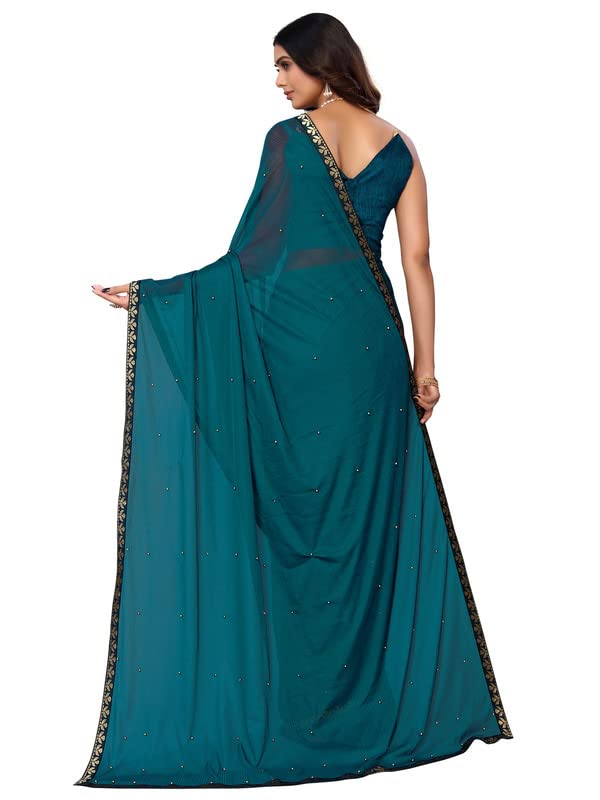 Image of SIRIL Women's Lace & Peral Work Saree with Unstitched Blouse Piece