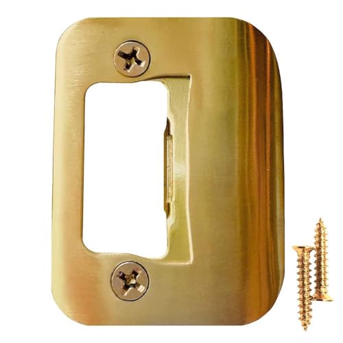Gator Door Strike Plate with Screws, – 2-1/4" by 1-3/4" Universal Latch Restorer Alloy Steel Lock Hardware for Interior and Exterior Doors, Replacement Door Latch Plate | Bright Brass 1-Pack