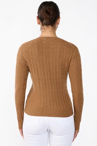 JENNIE LIU Women's 100% Cashmere Cable-Knit Long Sleeve Pullover V Neck Sweater3