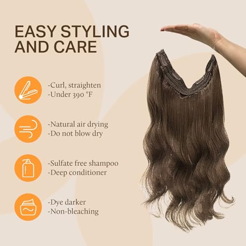 Image of DOORES Wire Hair Extensions Chocolate Brown 18 Inch 95 g Remy Human Wire Hair Extensions Invisible Transparent Line Adjustable Hairpieces Secret Straight