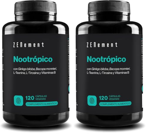 Nootrópico - Ginkgo Biloba, Bacopa Monnieri y L-Teanina - 120 Cápsulas (Paquete de 2)