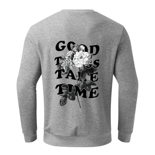 Generisch Sudadera para hombre con cuello redondo y capucha, manga larga, sin gorra, estampado a la moda, monocolor, cuello redondo, gris, M